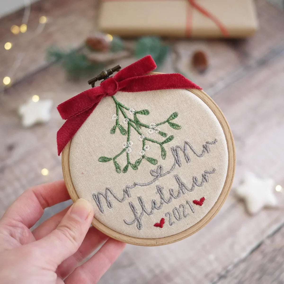 1st Christmas Married Mr and Mrs Embroidered Mistletoe Tree Decoration