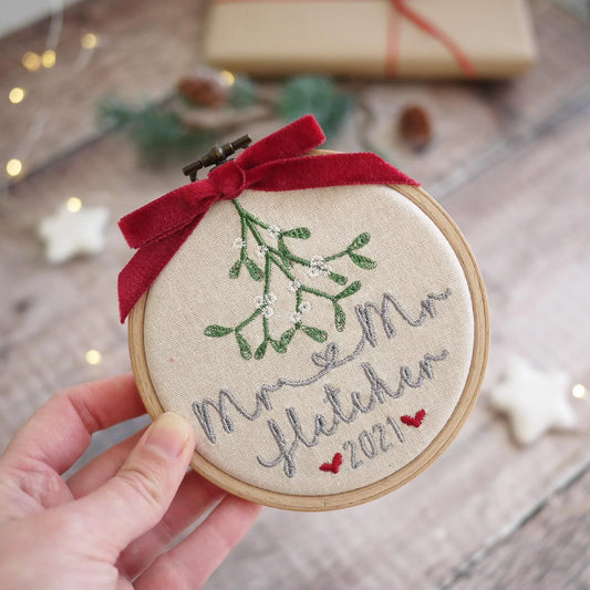 1st Christmas Married Mr & Mrs Embroidered Mistletoe Decoration