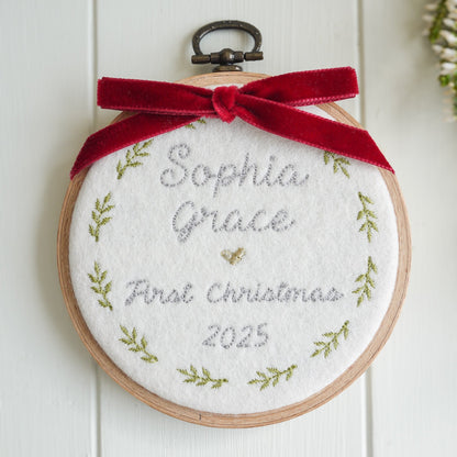 1st Christmas Tree Decoration - embroidered new baby gift