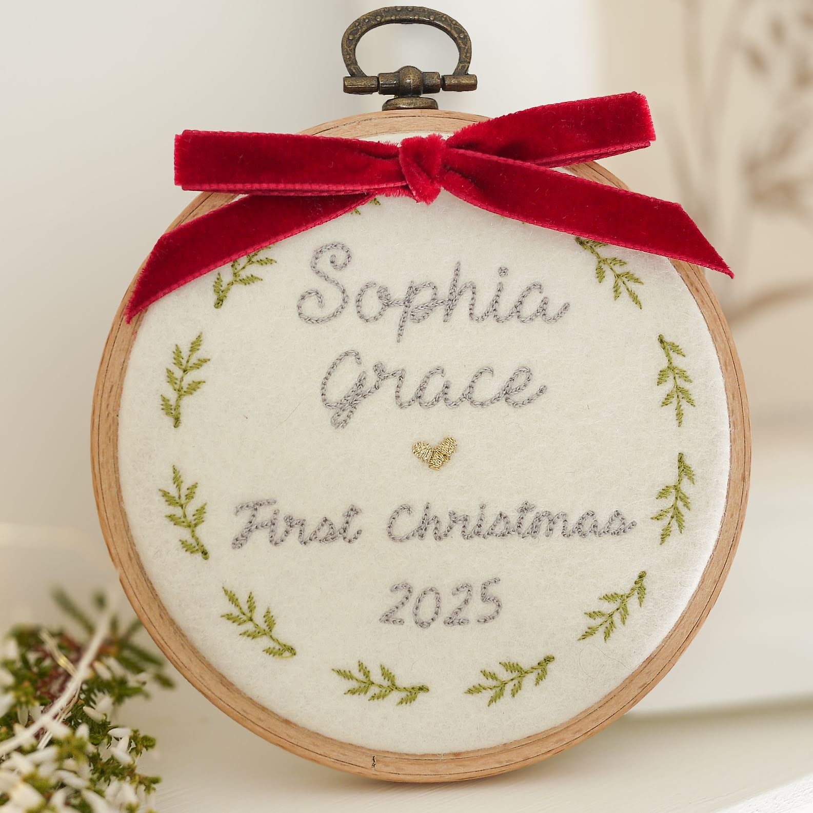 1st Christmas Tree Decoration - embroidered new baby gift