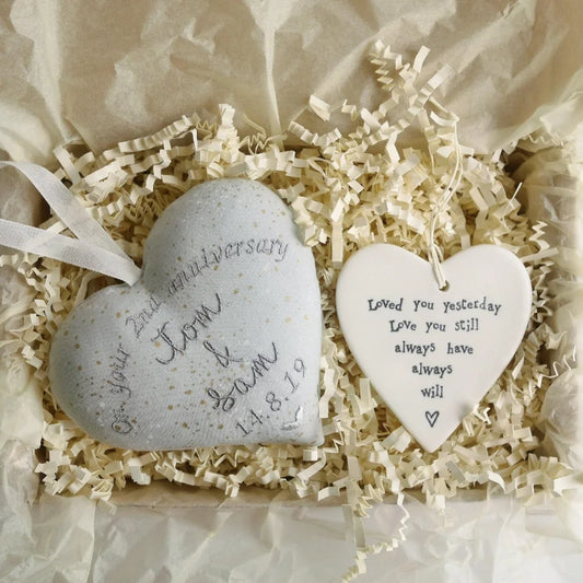 2nd Anniversary Gift Heart With Porcelain Heart