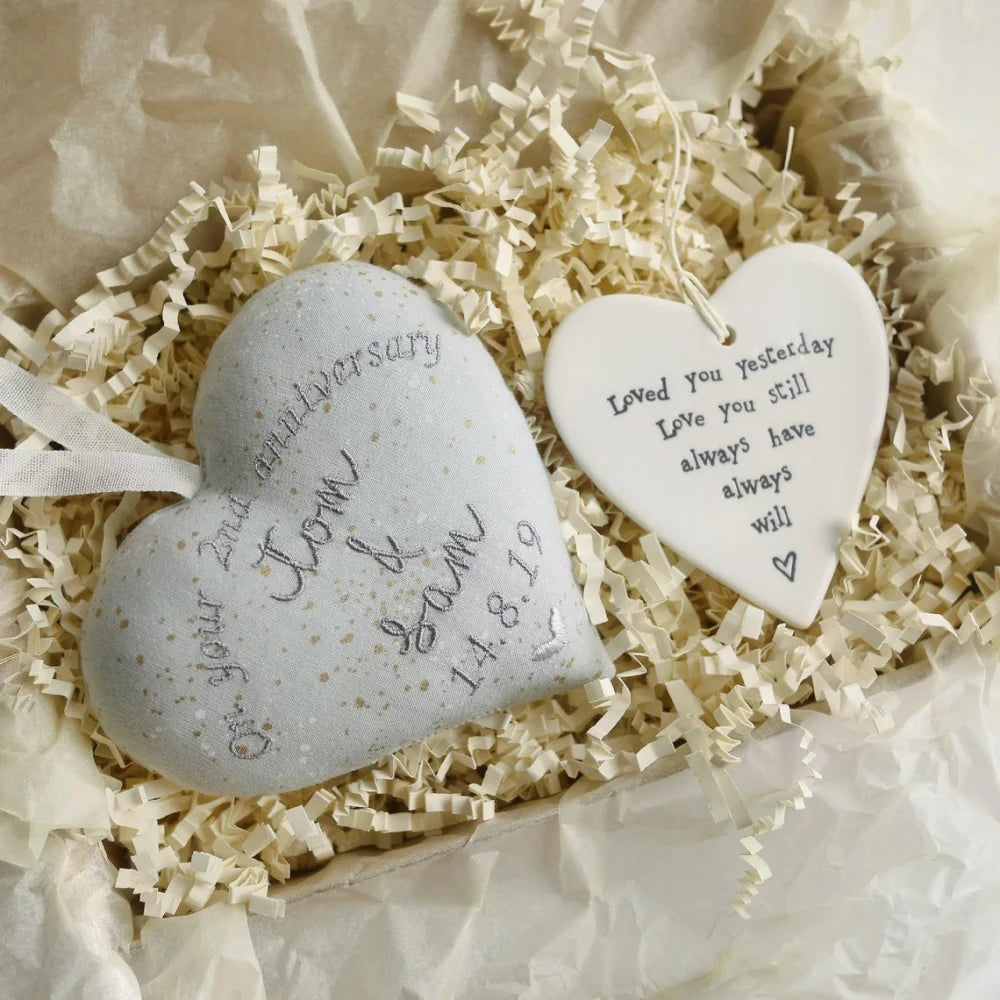 2nd Anniversary Gift Heart with Porcelain Heart 2nd Cotton Anniversary Gifts