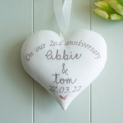 2nd Anniversary Gift - Personalised embroidered Heart