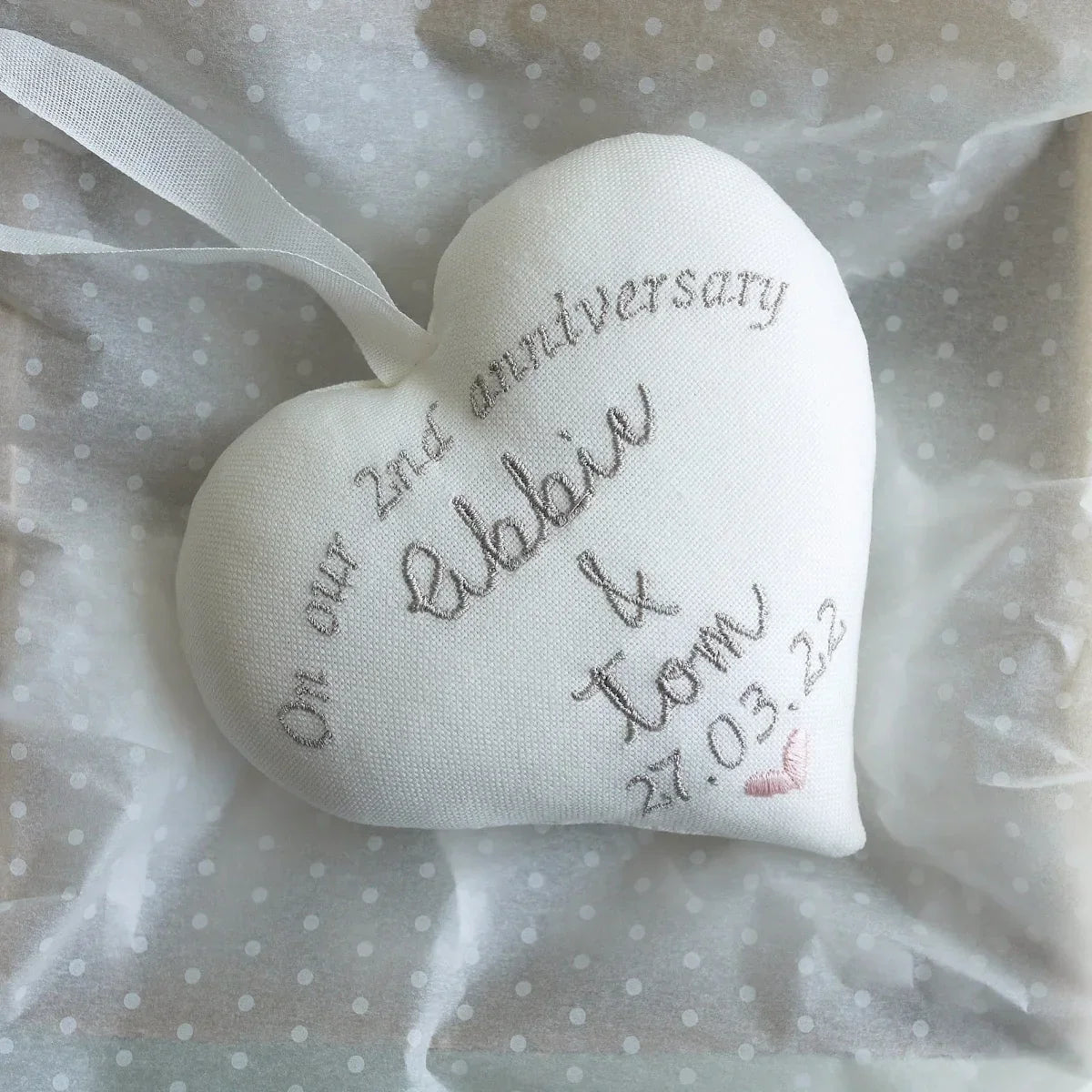 2nd Anniversary Gift - Personalised embroidered Heart