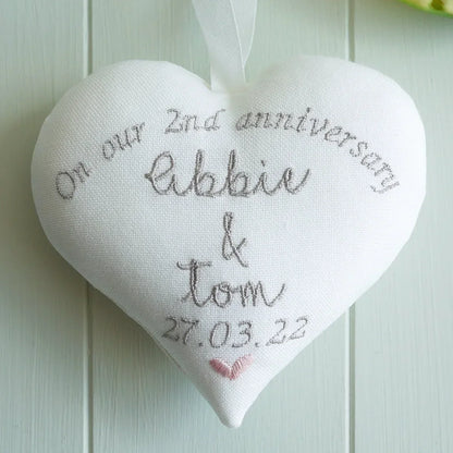 2nd Anniversary Gift - Personalised embroidered Heart