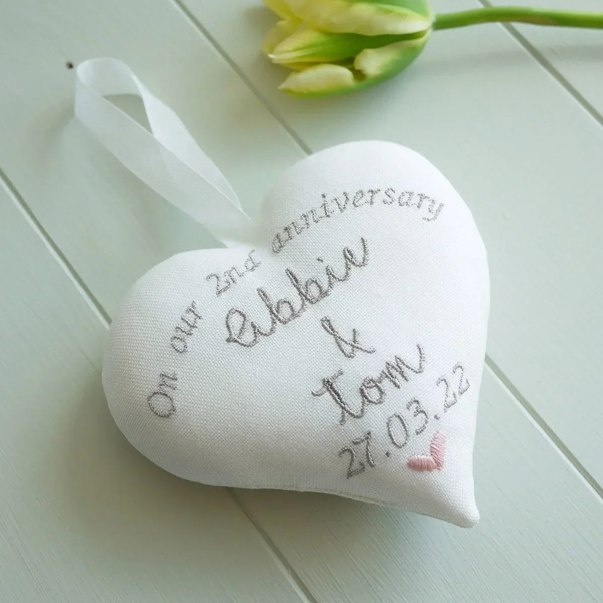 2nd Anniversary Gift - Personalised embroidered Heart