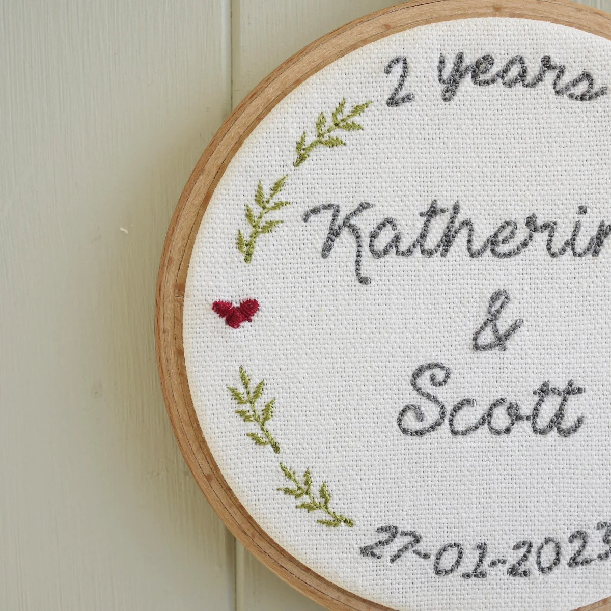 2nd Anniversary Personalised Gift Embroidered Cotton Hoop