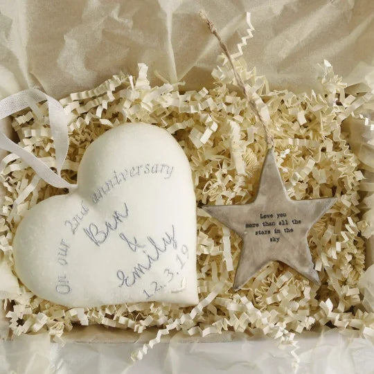 2nd Anniversary Personalised Gift Heart with Rustic Star 2nd Cotton Anniversary Gifts