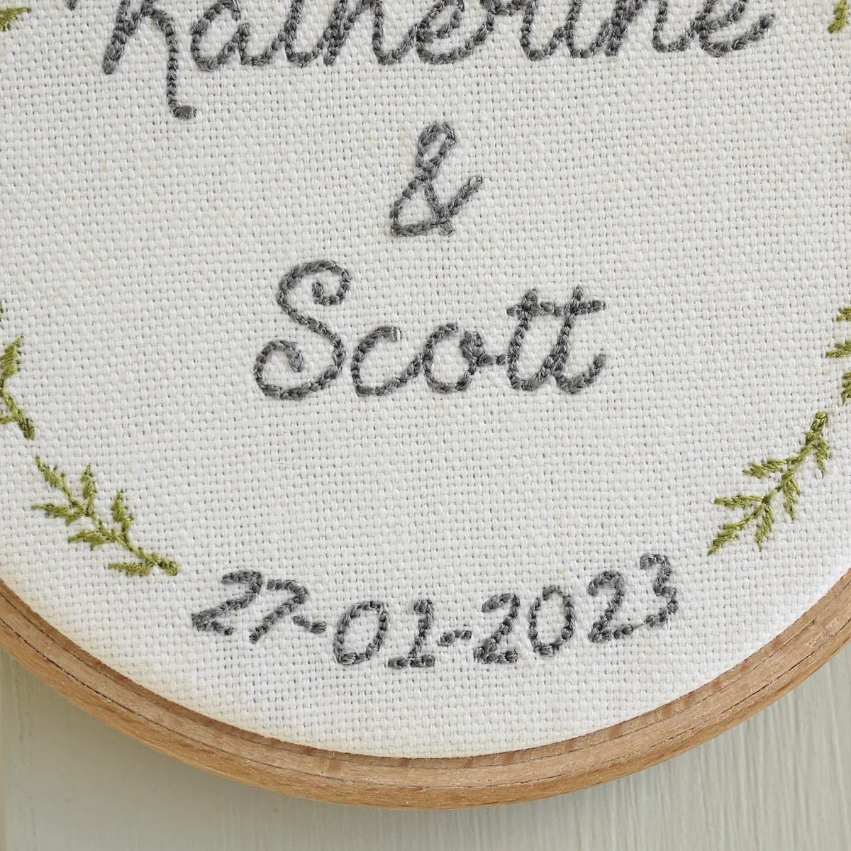 2nd Cotton Anniversary Personalised Gift Embroidered Hoop with Porcelain Keepsake