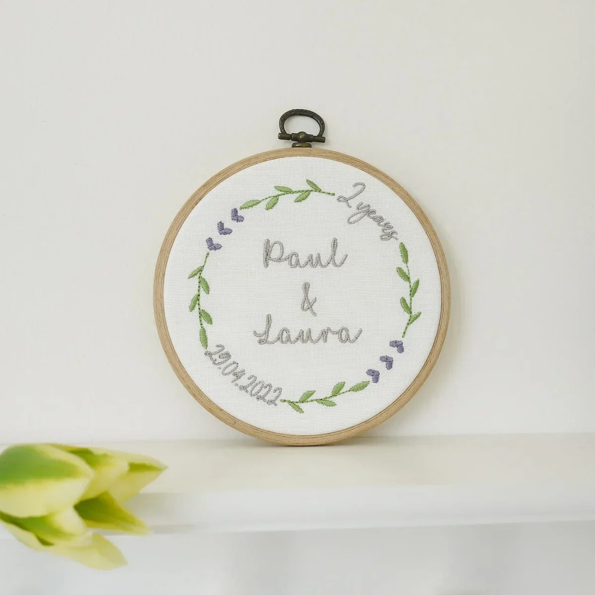 2nd Cotton Wedding Anniversary Embroidered Hoop