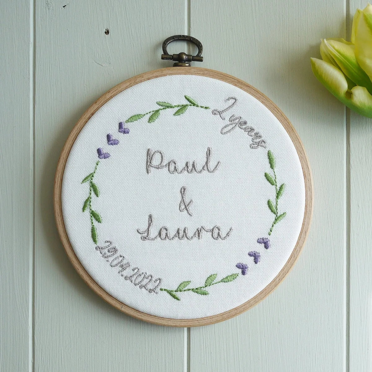 2nd Cotton Wedding Anniversary Embroidered Hoop