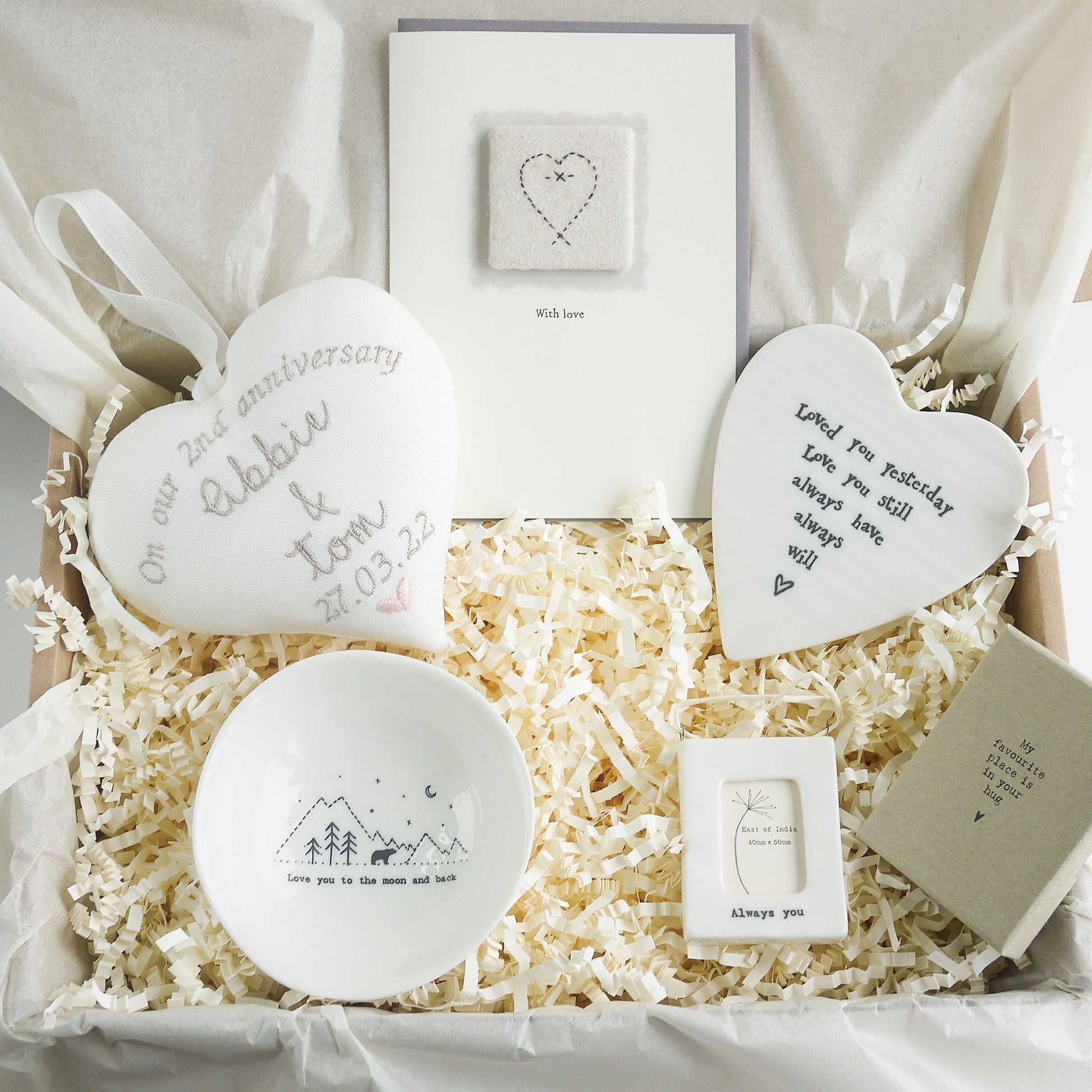 2nd Cotton Wedding Anniversary | Personalised Heart and Gift Box Bundle