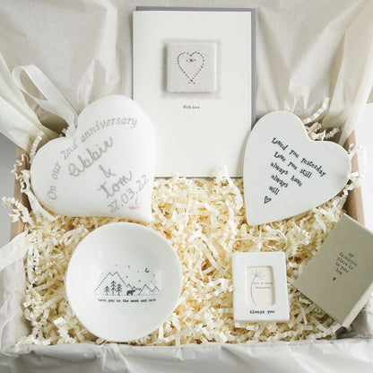 2nd Cotton Wedding Anniversary | Personalised Heart and Gift Box Bundle