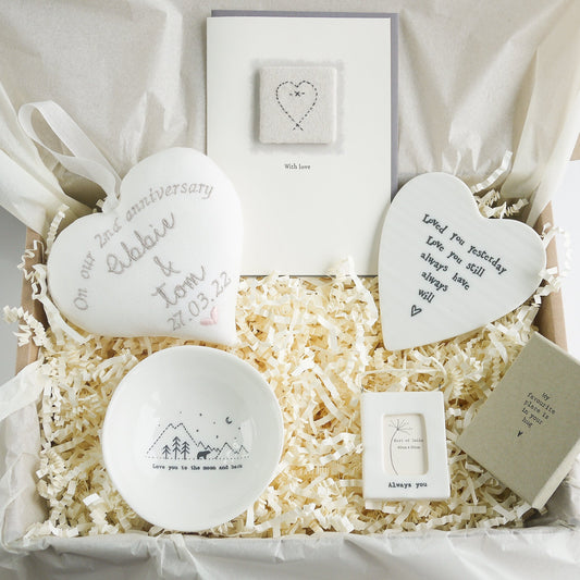 2nd Cotton Wedding Anniversary | Personalised Heart and Gift Box Bundle
