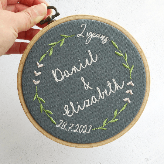 2nd Wedding Anniversary Embroidered Hoop