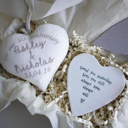 4th Linen Anniversary Heart with Porcelain Coaster