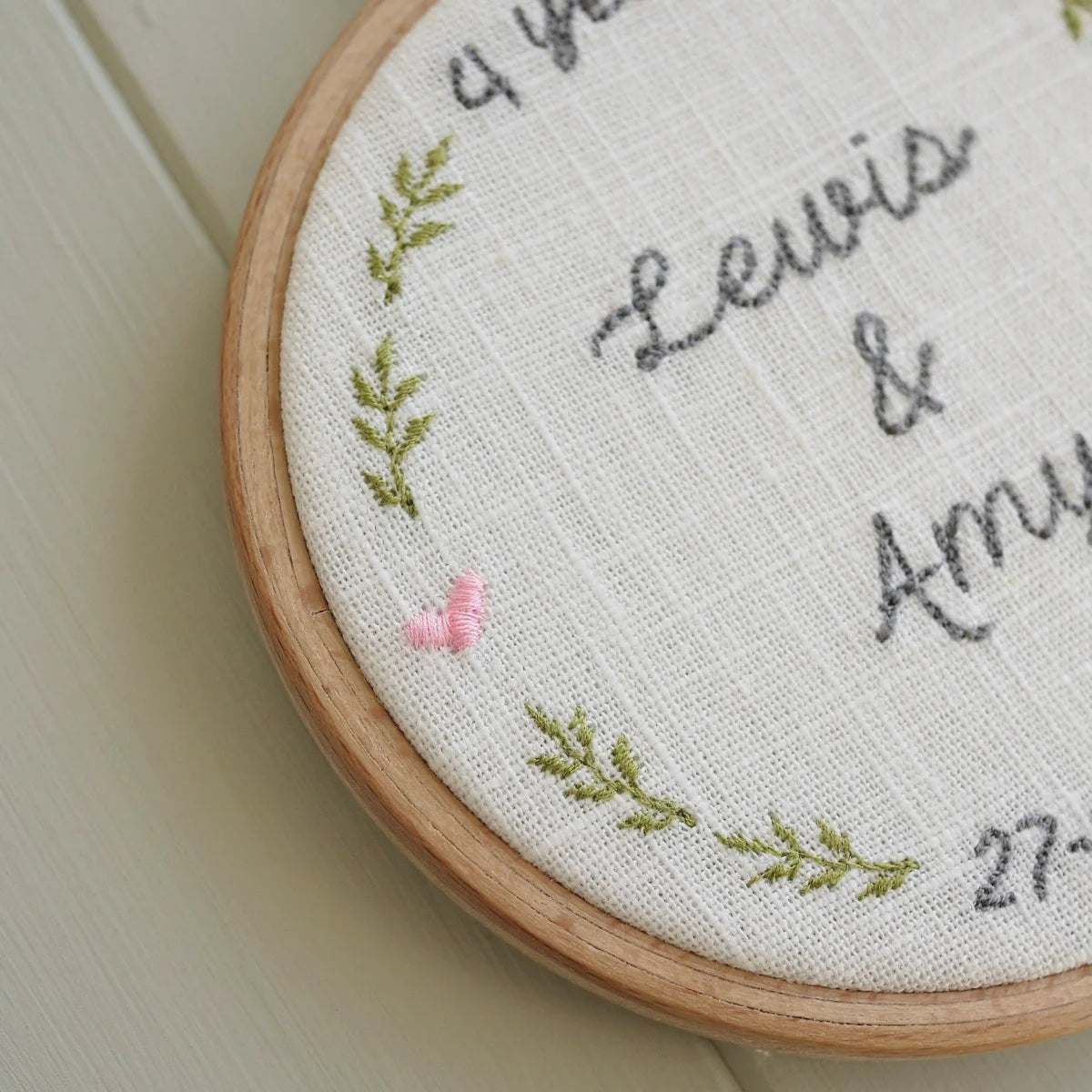 4th Linen Anniversary Personalised Gift Embroidered Hoop