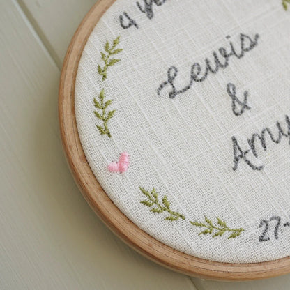 4th Linen Anniversary Personalised Gift Embroidered Hoop