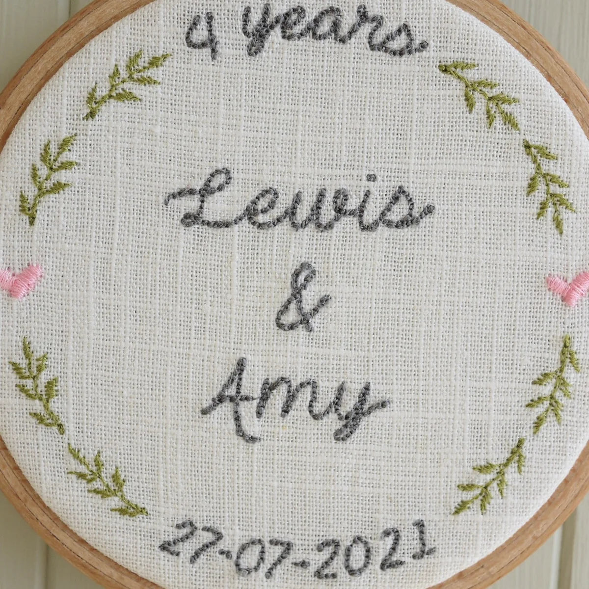 4th Linen Anniversary Personalised Gift Embroidered Hoop