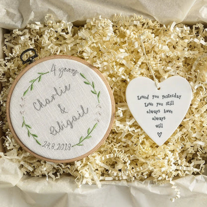 4th Linen Wedding Anniversary Embroidered Hoop
