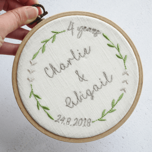 4th Linen Wedding Anniversary Embroidered Hoop