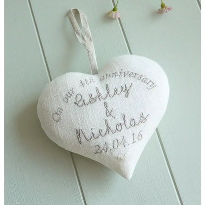 4th Linen Wedding Anniversary Personalised Heart Gift