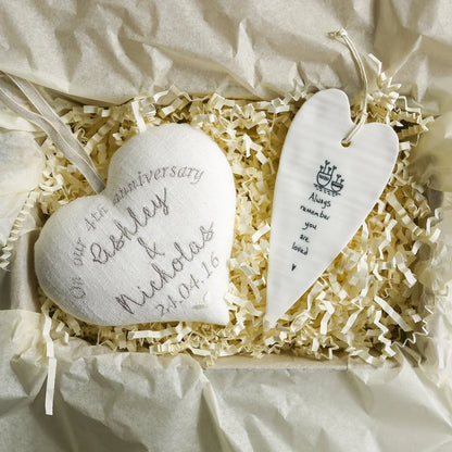 4th Linen Wedding Anniversary Personalised Heart Gift