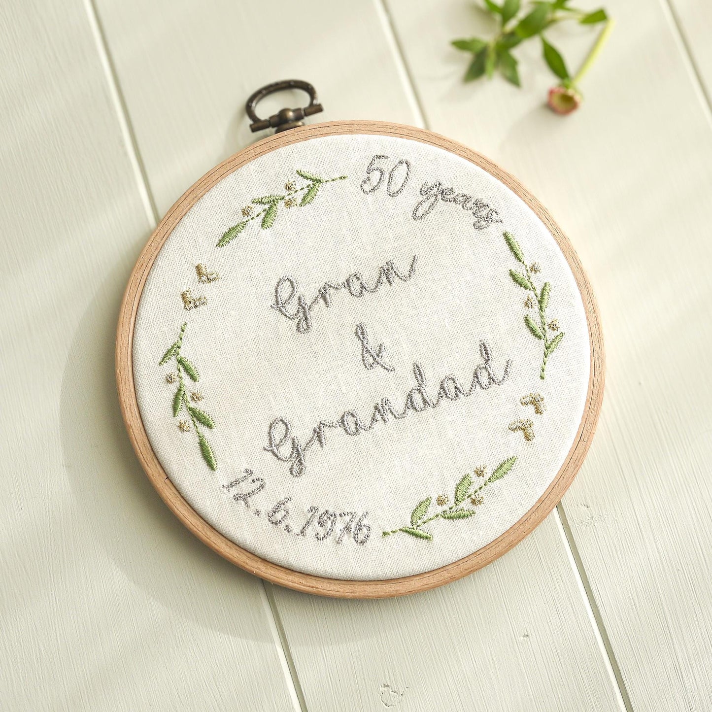 50th Golden Wedding Anniversary Personalised Embroidered Hoop Decoration