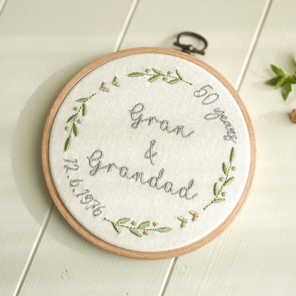 50th Golden Wedding Anniversary Personalised Embroidered Hoop Decoration