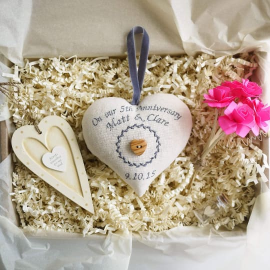 5th Anniversary Embroidered Heart and Gift Box