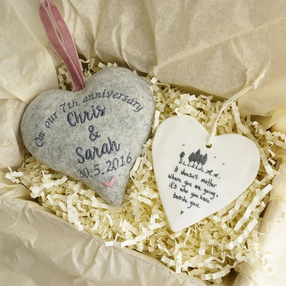 7th Anniversary Embroidered Heart Gift Set