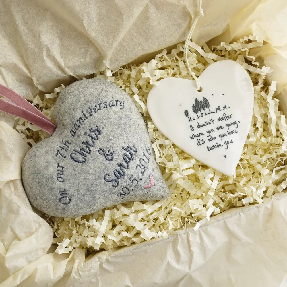 7th Anniversary Embroidered Heart Gift Set