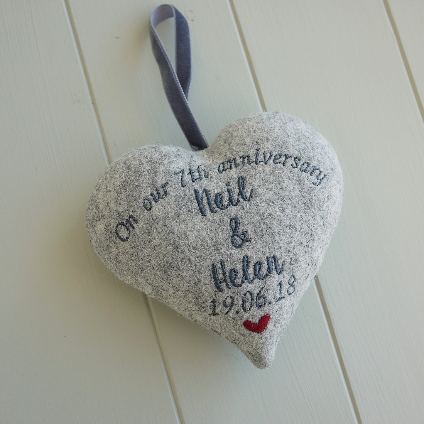 7th Anniversary Gift Embroidered Wool Heart