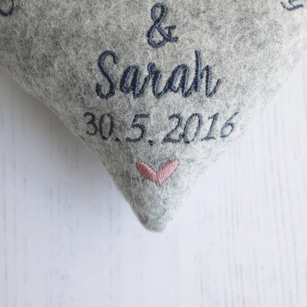 7th Anniversary Gift - Embroidered Wool Heart