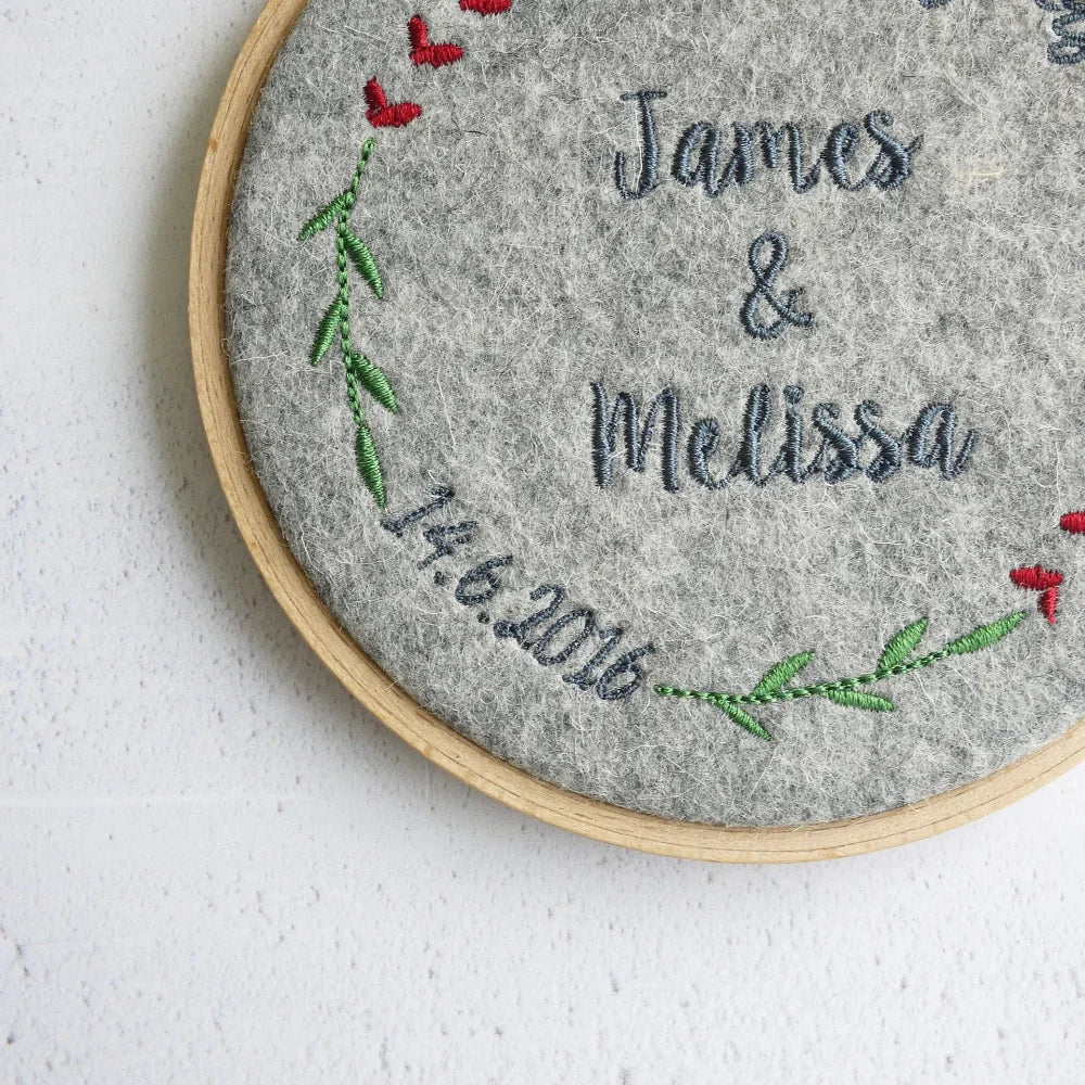 7th Wedding Anniversary Gift - Personalised Wool Embroidered Hoop