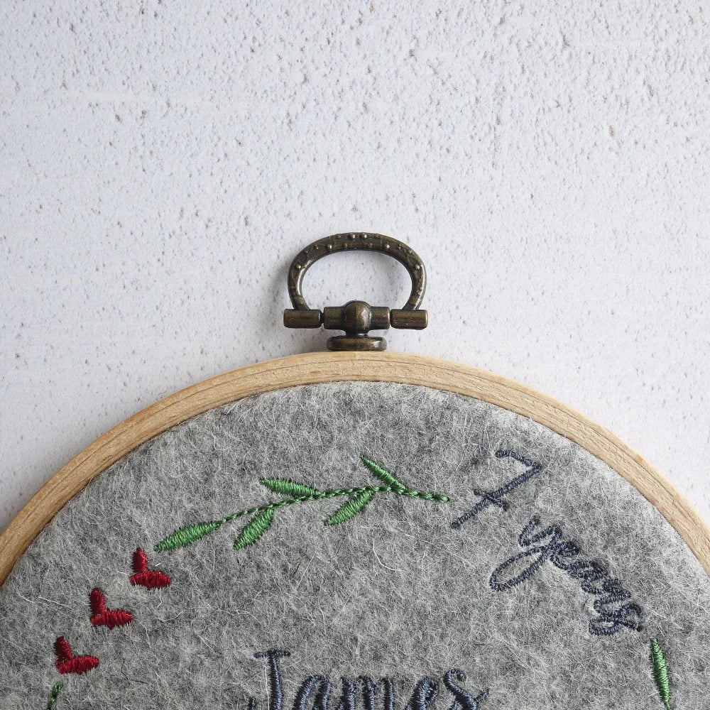 7th Wedding Anniversary Gift - Personalised Wool Embroidered Hoop