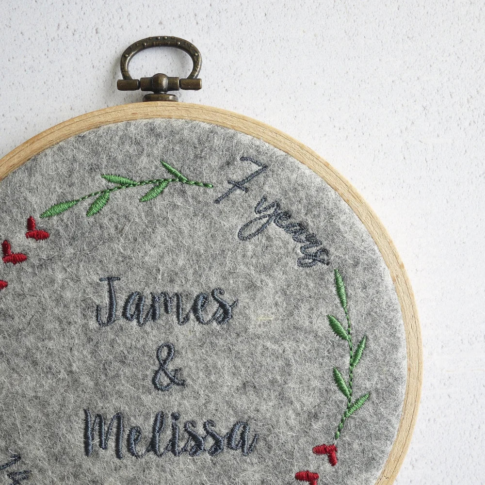 7th Wedding Anniversary Gift - Personalised Wool Embroidered Hoop