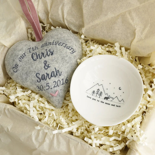 7th Wool Wedding Anniversary Heart with Ring Bowl