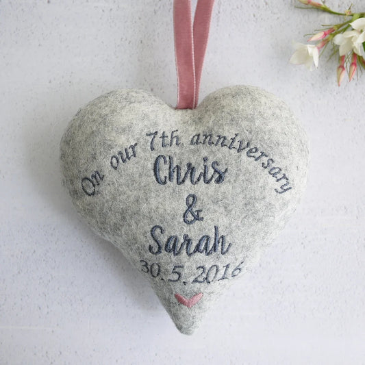 7th Wool Wedding Anniversary Heart with Ring Bowl