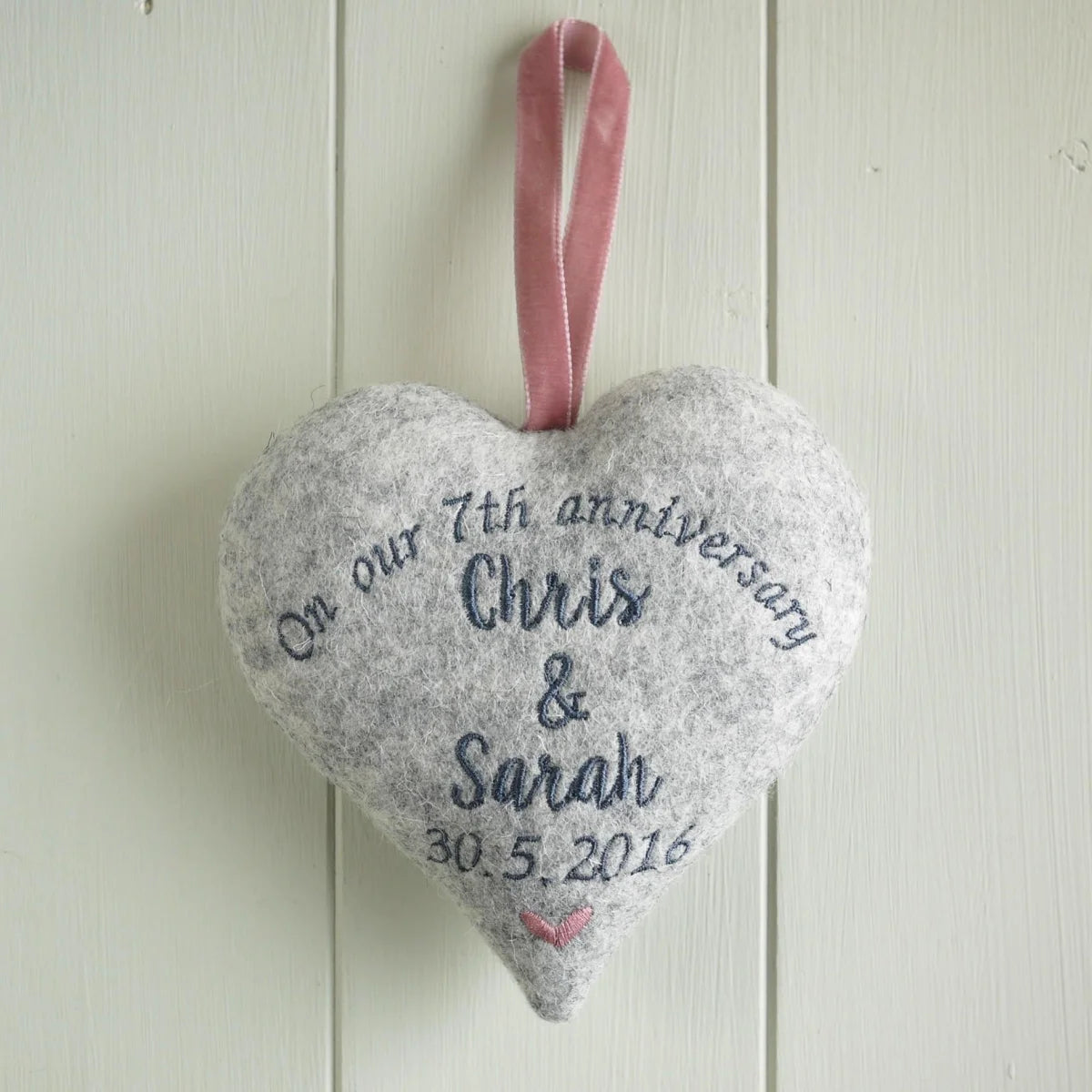 7th Wool Anniversary Embroidered Heart Gift