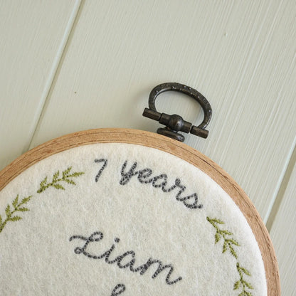 7th Wool Anniversary Gift Personalised Embroidered Hoop