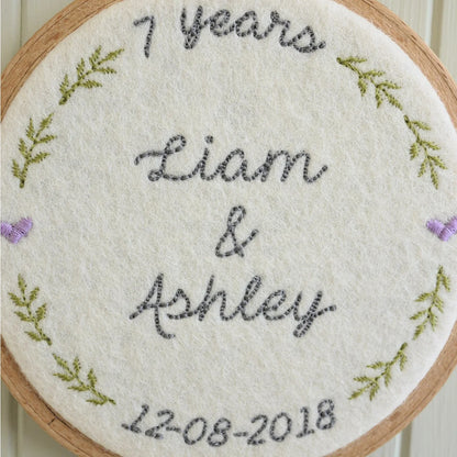 7th Wool Anniversary Gift Personalised Embroidered Hoop