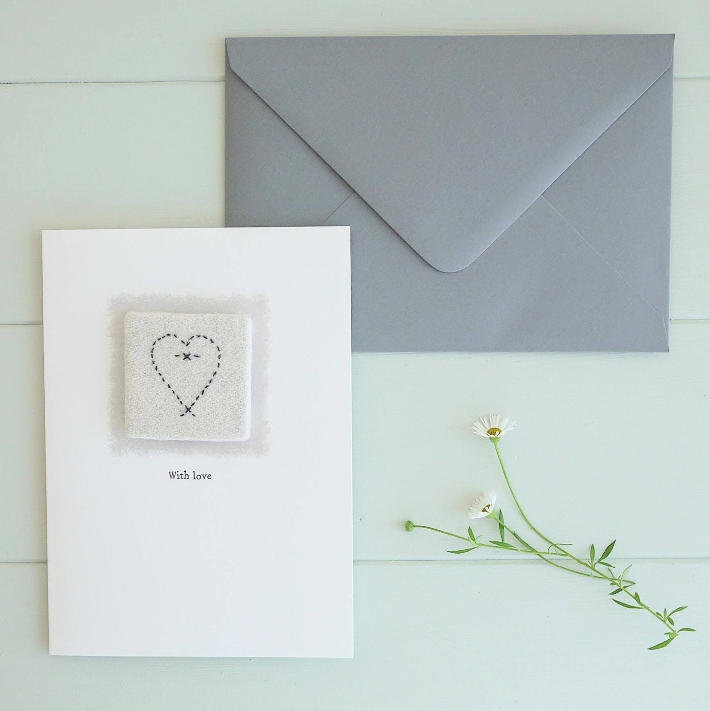 Anniversary Greeting Card - with embroidered heart ’With love’