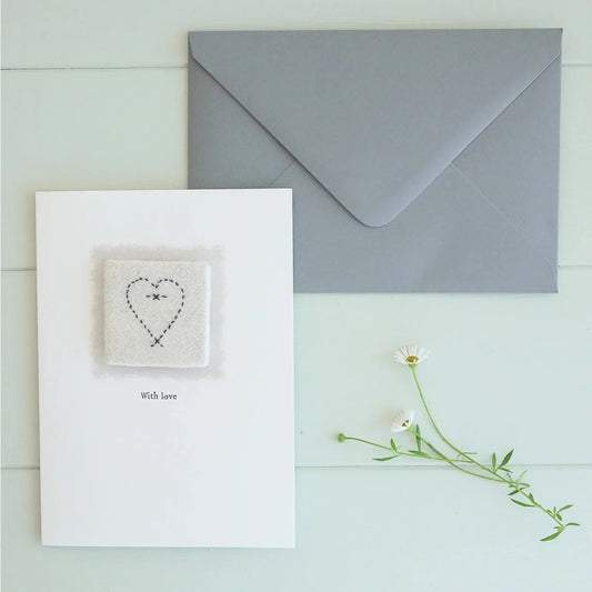 Anniversary Greeting Card - with embroidered heart ’With love’