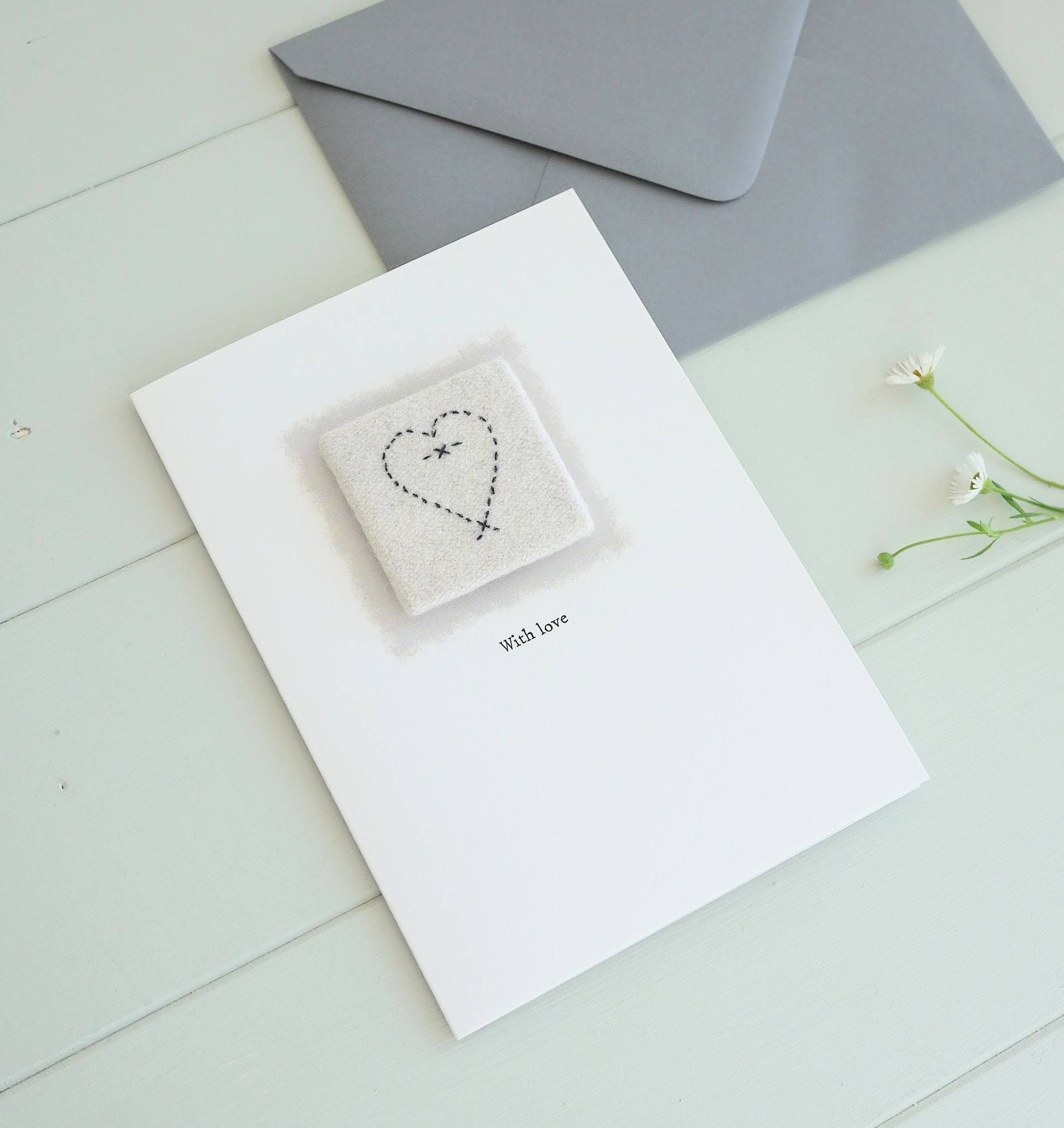 Anniversary Greeting Card - with embroidered heart ’With love’