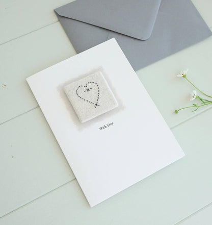 Anniversary Greeting Card - with embroidered heart ’With love’