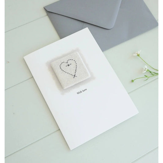 Anniversary Greeting Card - with embroidered heart ’With love’