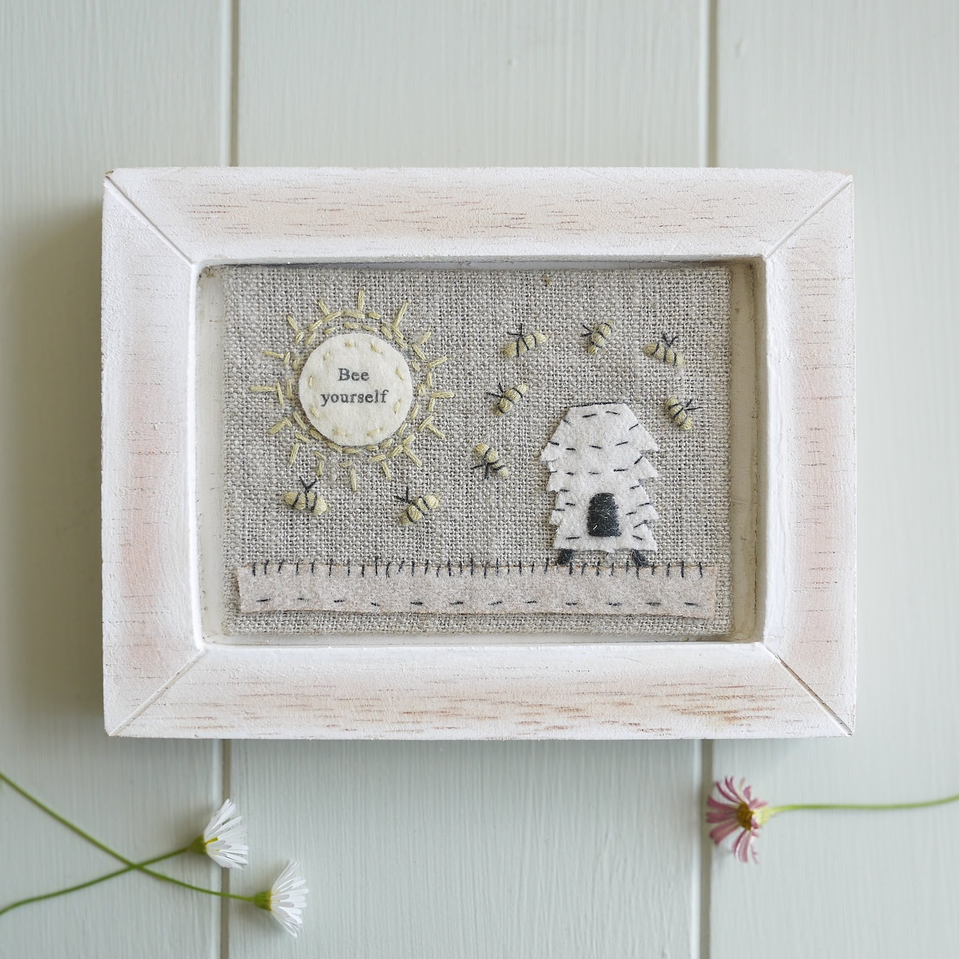 Bee themed rustic embroidered picture