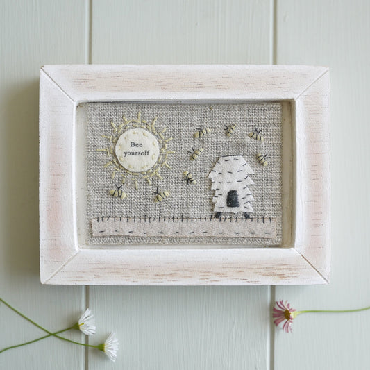 Bee themed rustic embroidered picture