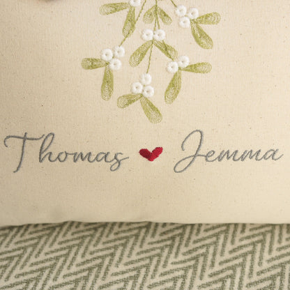 Christmas Cushion with Mistletoe and Couples Names